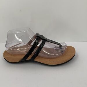 Vionic Elvia slide thong comfort sandal shoe flip flop  strap black patent 8